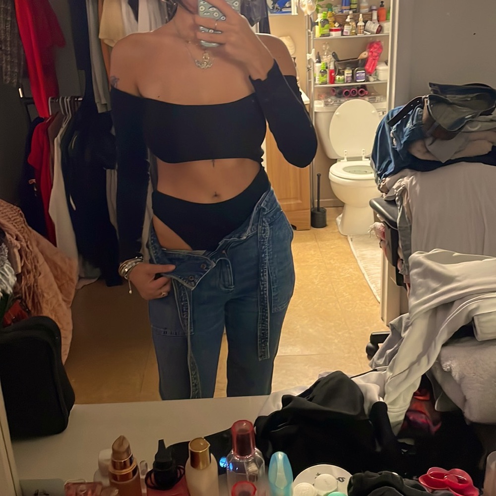 black long sleeve cut out bodysuit